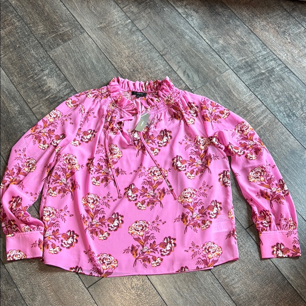 JCREW Long Sleeve Floral Pink Top with Adjustable Strap Camisole Liner Large